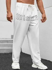 Manfinity Homme Men Plus Letter Graphic Drawstring Waist Pants - White - View 5