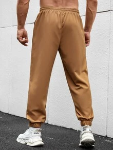 Manfinity Hombres Pantalones con estampado de letra de cintura con cordón - Camel - Ver 2