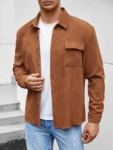 Manfinity Men Plus Flap Pocket Snap Button Up Shirt - Brown - View 7