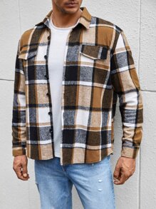 Manfinity Men Plus Plaid Print Flap Detail Coat - Multicolor - View 1