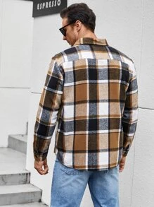 Manfinity Men Plus Plaid Print Flap Detail Coat - Multicolor - View 2