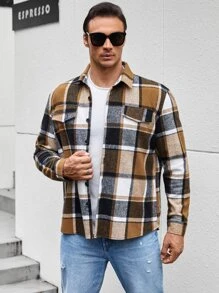 Manfinity Men Plus Plaid Print Flap Detail Coat - Multicolor - View 3