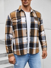 Manfinity Men Plus Plaid Print Flap Detail Coat - Multicolor - View 4