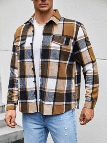 Manfinity Men Plus Plaid Print Flap Detail Coat - Multicolor - View 6