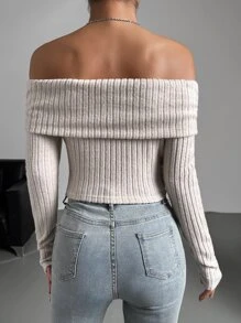 SHEIN Privé Off Shoulder Foldover Front Tee - Apricot - View 2