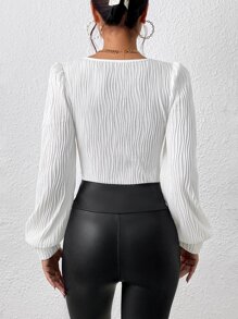 SHEIN Frenchy Áo thun nữ Textured màu trơn Giải trí - trắng - Xem 2