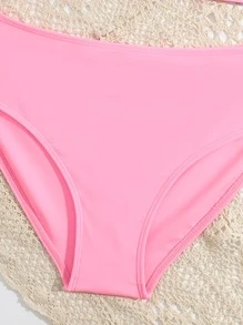 Teen Girls Solid Ring Linked Bikini Set Summer Beach - Pink - View 4