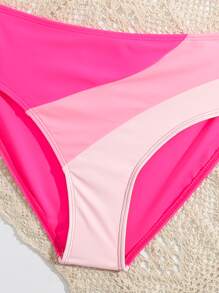 SHEIN Teen Girls Colorblock Bow Shoulder Bikini Set Summer Beach - Pink - View 4