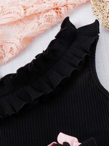 Toddler Girls Asymmetrical Neck Ruffle Trim Top & Polka Dot Print Shorts - Multicolor - View 4