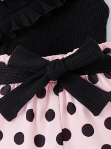 Toddler Girls Asymmetrical Neck Ruffle Trim Top & Polka Dot Print Shorts - Multicolor - View 5