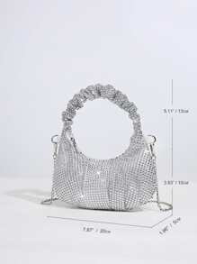 Glamorous Glitter Bling, Sequin, Luxury, Shiny Mini Rhinestone Decor Chain Ruched Bag Evening Bag, Dinner Bag Faux Pearl, Rhinestone For Party Girl, Woman, Bride Perfect For Party, Wedding, Prom, Dinner/Banquet, For - Silver - View 6