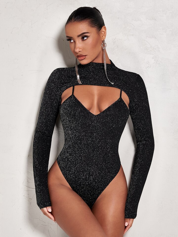 SHEIN BAE モックネック カットアウトフロント キラキラ ボディ
