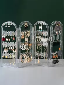 1入組珠寶收納盒，項鍊耳環掛架防塵組織收納盒，珠寶盒，配件架，耳環和項鍊架，桌面收納架，盒蓋加厚設計 - 無色 - 查看 1