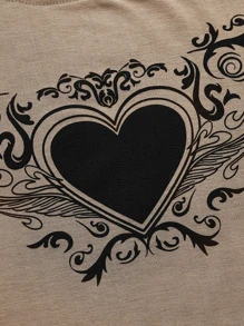 ROMWE Fairycore Heart Print Raglan Sleeve Tee - Multicolor - View 3