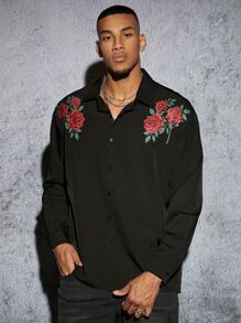 Manfinity Men Floral Print Drop Shoulder Shirt - Black - View 3
