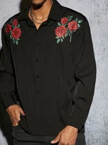 Manfinity Men Floral Print Drop Shoulder Shirt - Black - View 4