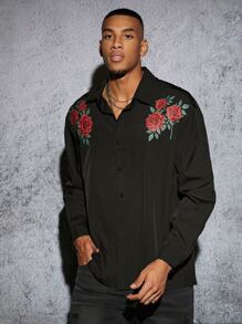 Manfinity Men Floral Print Drop Shoulder Shirt - Black - View 5