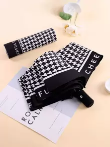 1入組千鳥格和字母圖案自動雨傘 - 黑與白 - 查看 1