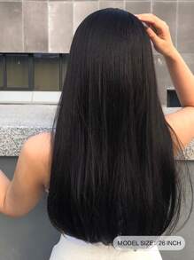 Natural Long Straight Synthetic Wig With Bangs - Black - View 2
