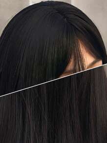 Natural Long Straight Synthetic Wig With Bangs - Black - View 7