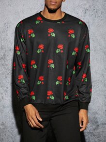 Manfinity Men Rose Print Sweatshirt - Black - View 1