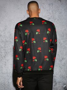 Manfinity Men Rose Print Sweatshirt - Black - View 2
