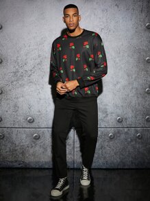 Manfinity Men Rose Print Sweatshirt - Black - View 3