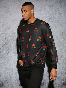 Manfinity Men Rose Print Sweatshirt - Black - View 5