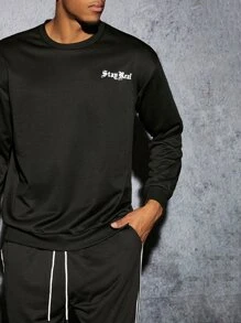 Manfinity Men Letter Graphic Drop Shoulder Sweatshirt - Black - View 4