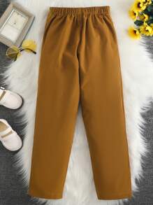 Girls Fold Pleated Detail Button Front Trousers - Brown - View 2