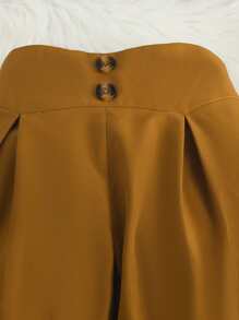Girls Fold Pleated Detail Button Front Trousers - Brown - View 4