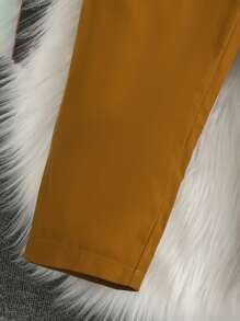 Girls Fold Pleated Detail Button Front Trousers - Brown - View 5