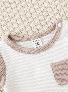 Newborn Baby Colourblock Patched Pocket Bodysuit & Shorts - Multicolor - View 4