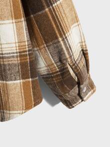 ROMWE MEN Guys Plaid Print Drawstring Hooded Shirt - Multicolor - View 4