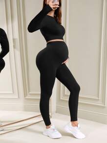 SHEIN Maternity Belly Support Leggings - Black - View 4