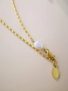 Faux Pearl Decor Fashion Necklace For Daily Wear - Yellow Gold - View 3