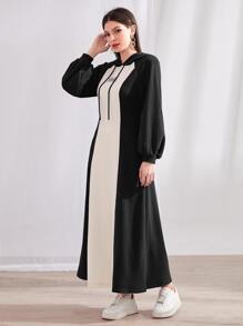 Mulvari Letter Graphic Drop Shoulder Drawstring Hoodie Dress - Black and White - View 3