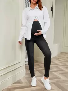 SHEIN 孕婦寬腰帶緊身牛仔褲