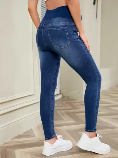 SHEIN 孕婦寬腰帶緊身牛仔褲
