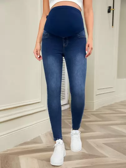 SHEIN 孕婦寬腰帶緊身牛仔褲