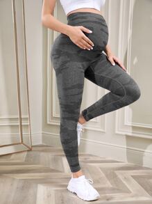 SHEIN 孕婦迷彩腹部支撐運動打底褲