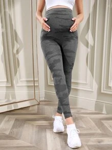 SHEIN 孕婦迷彩腹部支撐運動打底褲