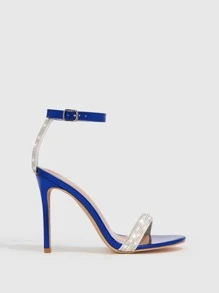 CUCCOO SZL Zapatos de mujer con decoración de diamantes de imitación, sandalias de tacón de aguja con correa de tobillo para primavera y verano, zapatos de de verano - Azul - Ver 5