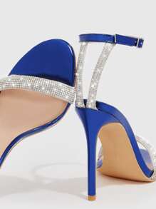 CUCCOO SZL Zapatos de mujer con decoración de diamantes de imitación, sandalias de tacón de aguja con correa de tobillo para primavera y verano, zapatos de de verano - Azul - Ver 3
