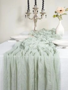 1pc Polyester Table Runner, Fashionable Ruched Kitchen Table Runner For Wedding - Mint Green - View 1
