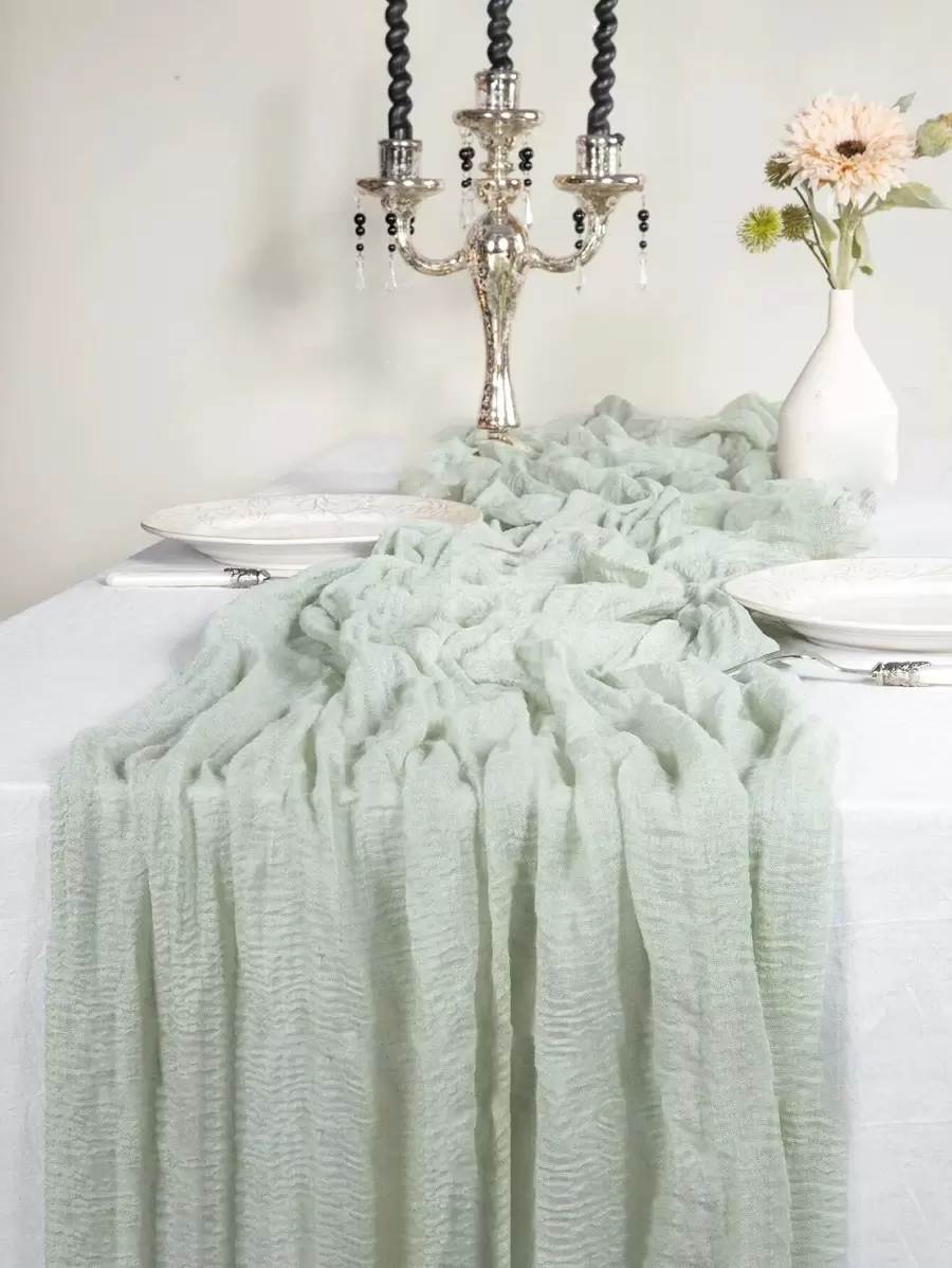 1pc Polyester Table Runner, Fashionable Ruched Kitchen Table Runner For Wedding - Mint Green - View 1