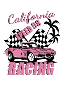 SHEIN EZwear Car And Letter Graphic Drawstring Thermal Hoodie - White - View 3