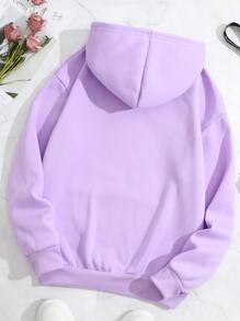 SHEIN EZwear Dinosaur Print Thermal Lined Drawstring Hoodie - Lilac Purple - View 2