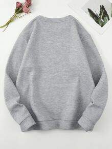 SHEIN EZwear Heart & Letter Graphic Thermal Lined Sweatshirt - Light Grey - View 2