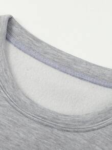 SHEIN EZwear Heart & Letter Graphic Thermal Lined Sweatshirt - Light Grey - View 5